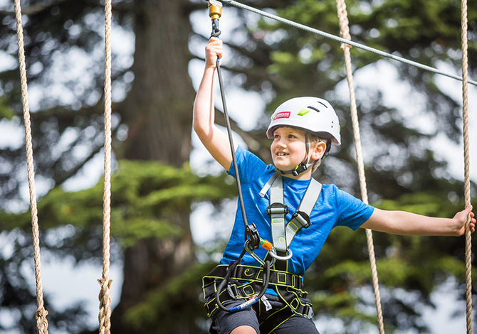 Boy on Grouse Mountain's new aerial ropes course